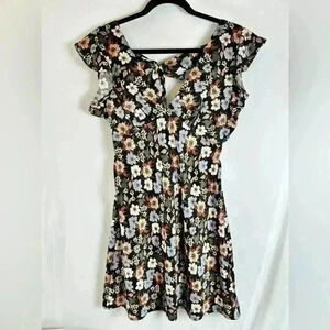 Altar'd State Alysiana Satin Floral Flutter Sleeve Dress open back tie bow